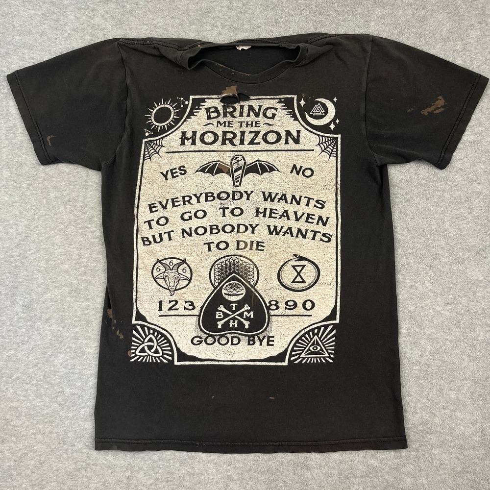 Bring Me The Horizon Band Tee T-Shirt Women Small Black Ouija Graphic Distressed